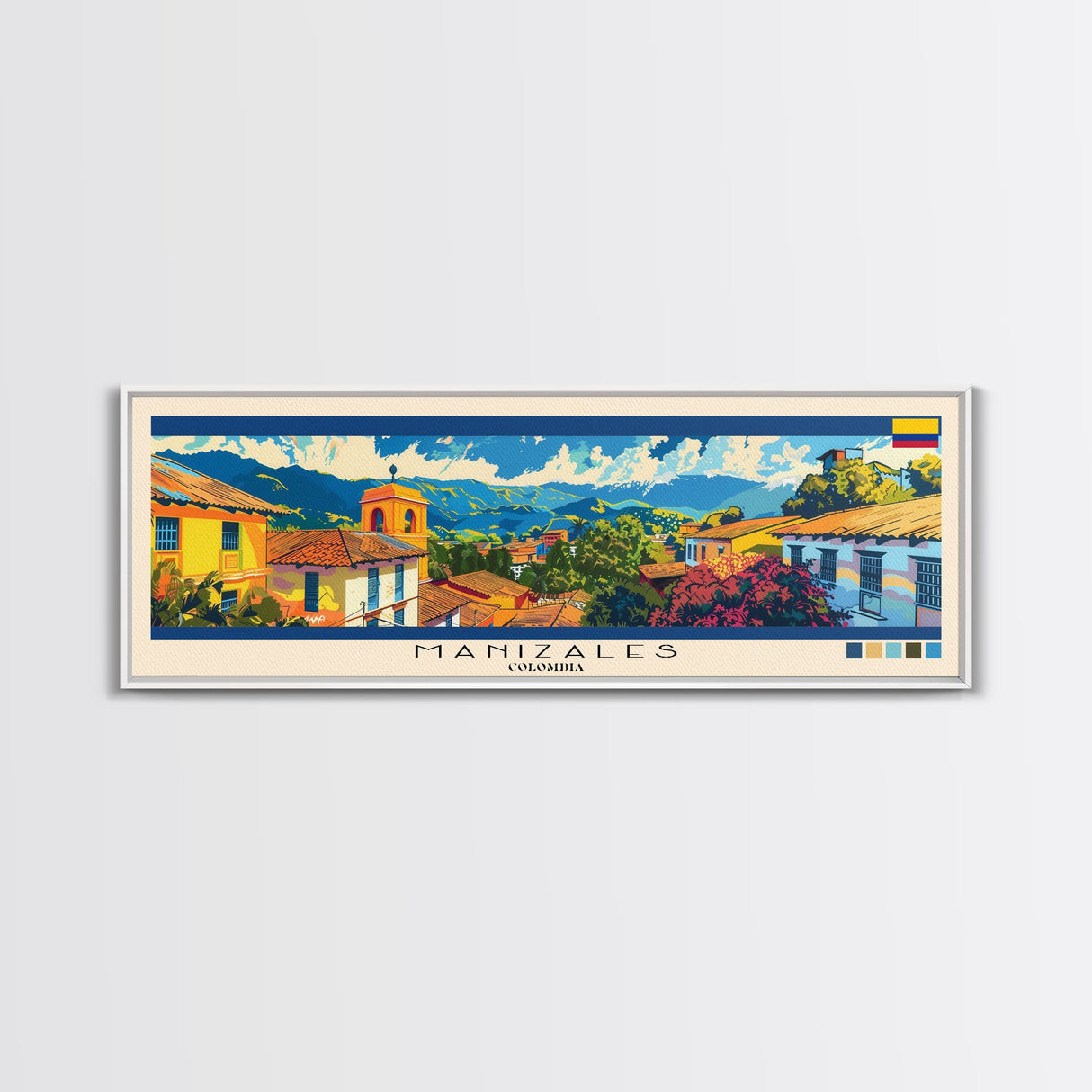 Manizales, Colombia Panoramic Canvas Print, Manizales, Colombia Painting, Colombia Art, Manizales Travel Poster, Travel Art, Housewarming Gift