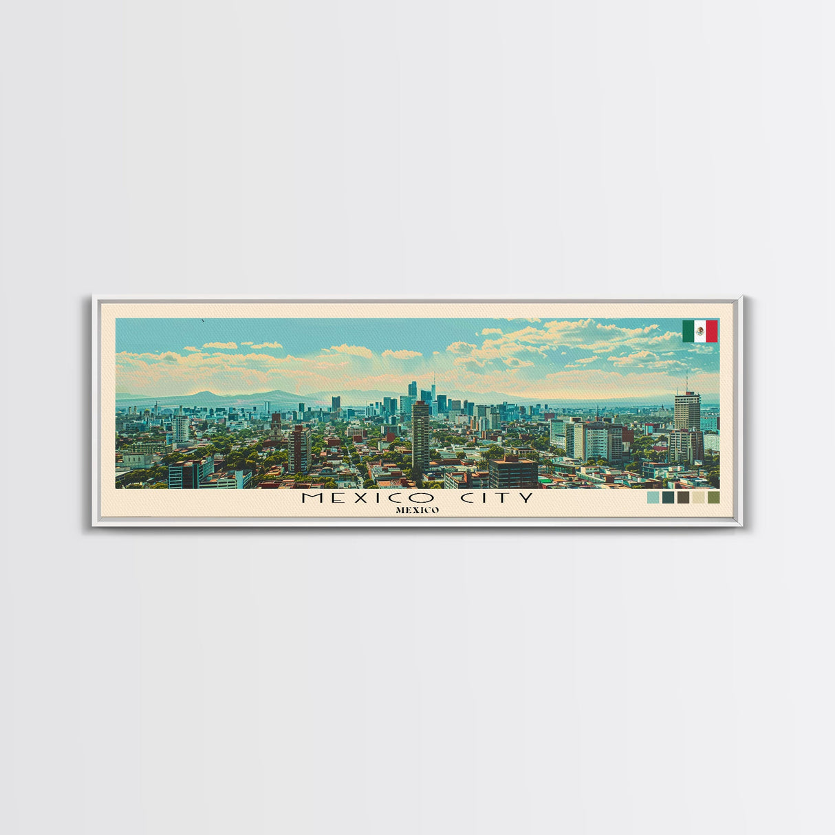 Mexico City, Mexico Panoramic Canvas Print, Mexico City, Mexico Painting, Mexico Art, Mexico City Travel Poster, Travel Art, Guest Room Painting