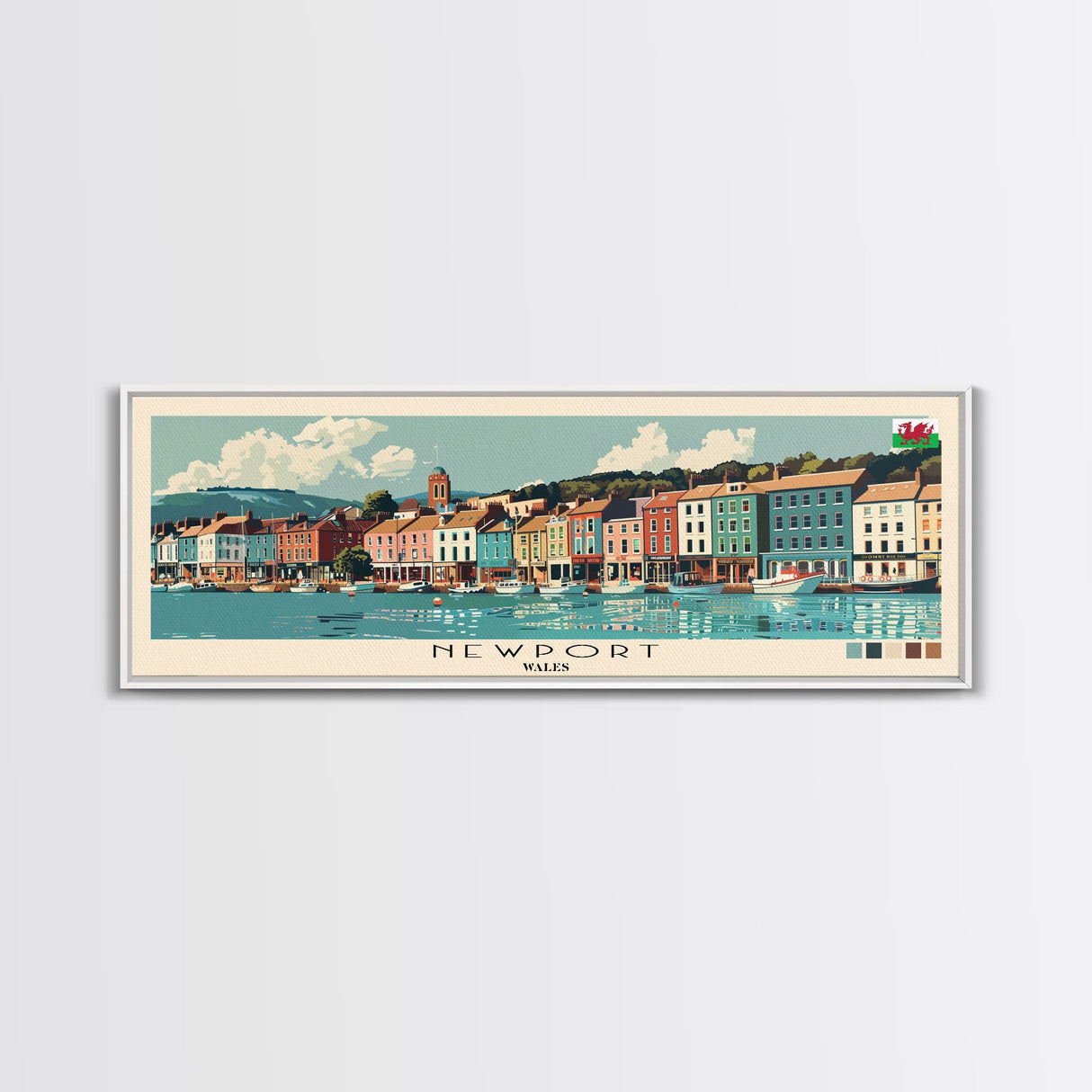 Newport, Wales Panoramic Canvas Print, Newport, Wales Painting, Wales Art, Newport Travel Poster, Travel Art, Housewarming Gift