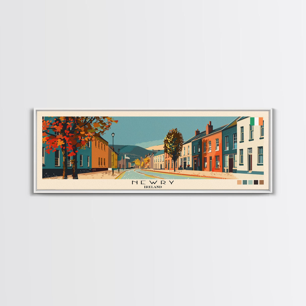 Newry, Ireland Panoramic Canvas Print, Newry, Ireland Painting, Ireland Art, Newry Travel Poster, Travel Art, Guest Room Painting