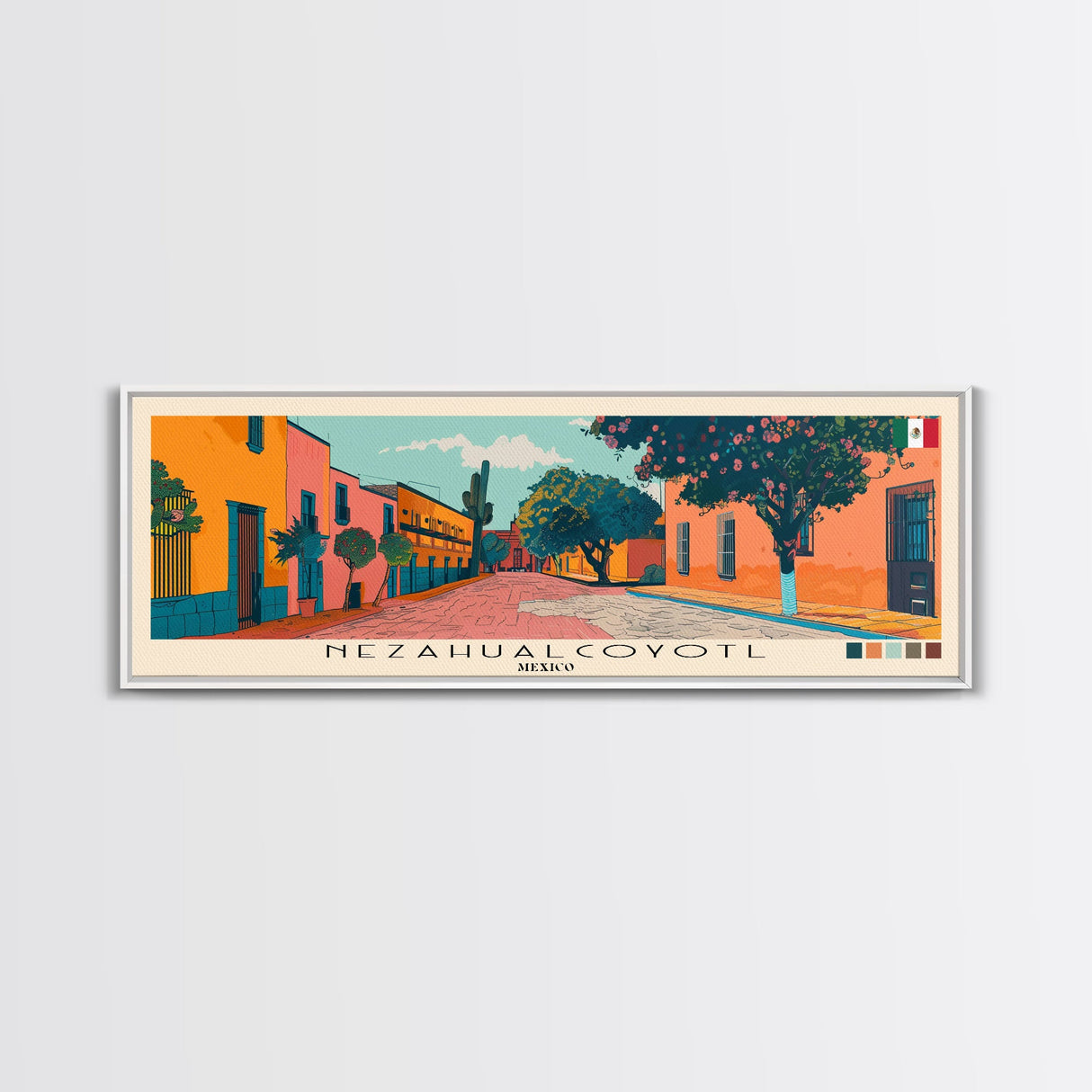 Nezahualcoyotl, Mexico Panoramic Canvas Print, Nezahualcoyotl, Mexico Painting, Mexico Art, Nezahualcoyotl Travel Poster, Travel Art, Living Room Painting