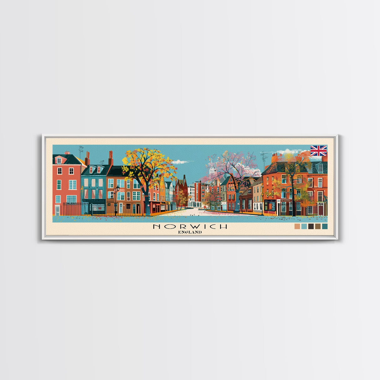 Norwich, England Panoramic Canvas Print, Norwich, England Painting, England Art, Norwich Travel Poster, Travel Art, Vacation Gift