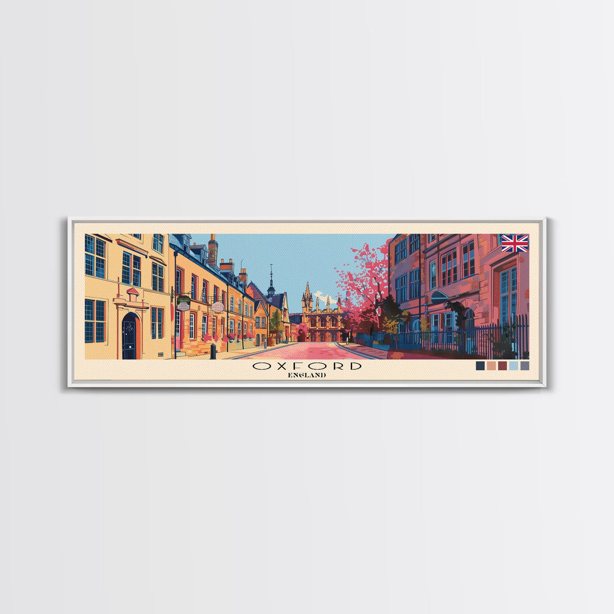 Oxford, England Panoramic Canvas Print, Oxford, England Painting, England Art, Oxford Travel Poster, Travel Art, Living Room Painting