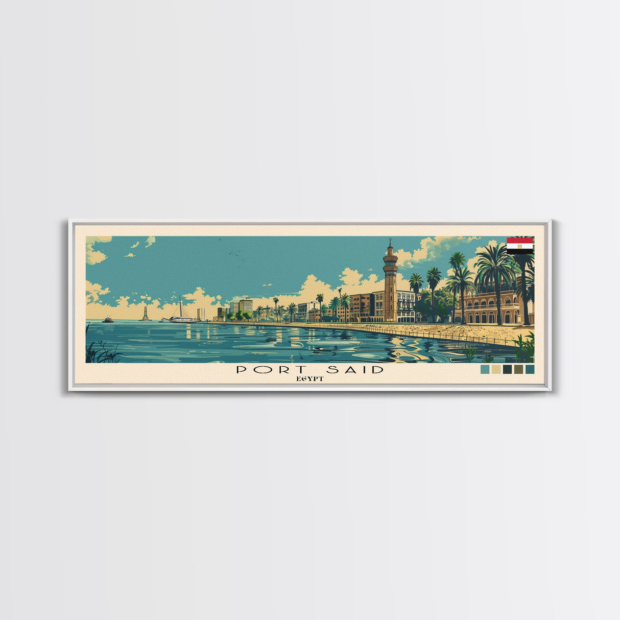 Port Said, Egypt Panoramic Canvas Print, Port Said, Egypt Painting, Egypt Art, Port Said Travel Poster, Travel Art, Guest Room Painting