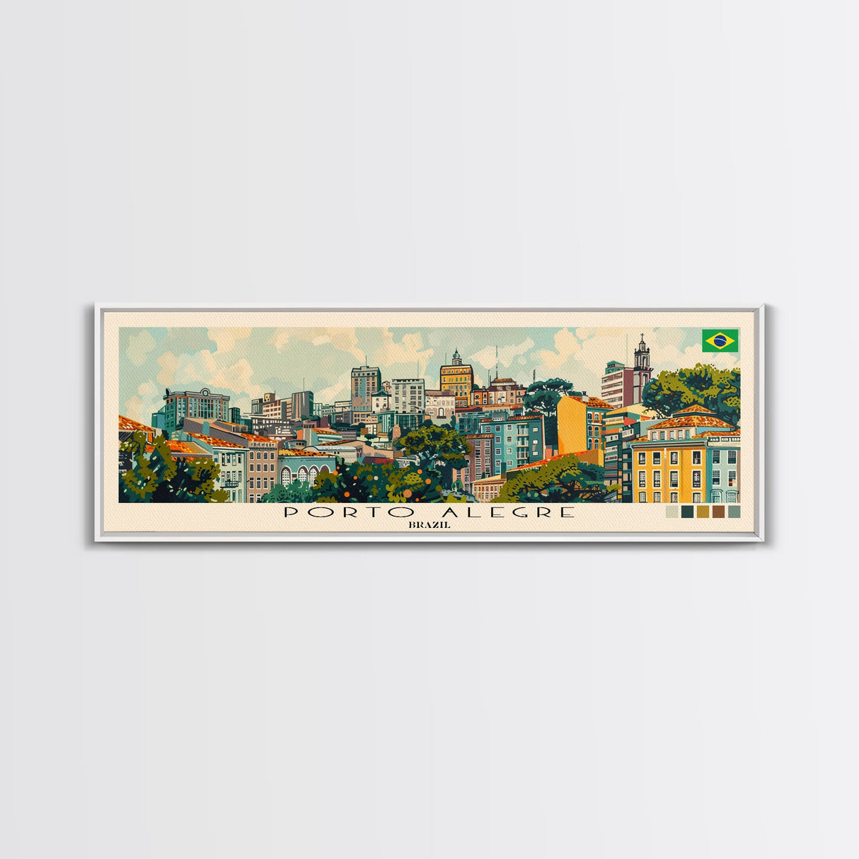 Porto Alegre, Brazil Panoramic Canvas Print, Porto Alegre, Brazil Painting, Brazil Art, Porto Alegre Travel Poster, Travel Art, Housewarming Gift