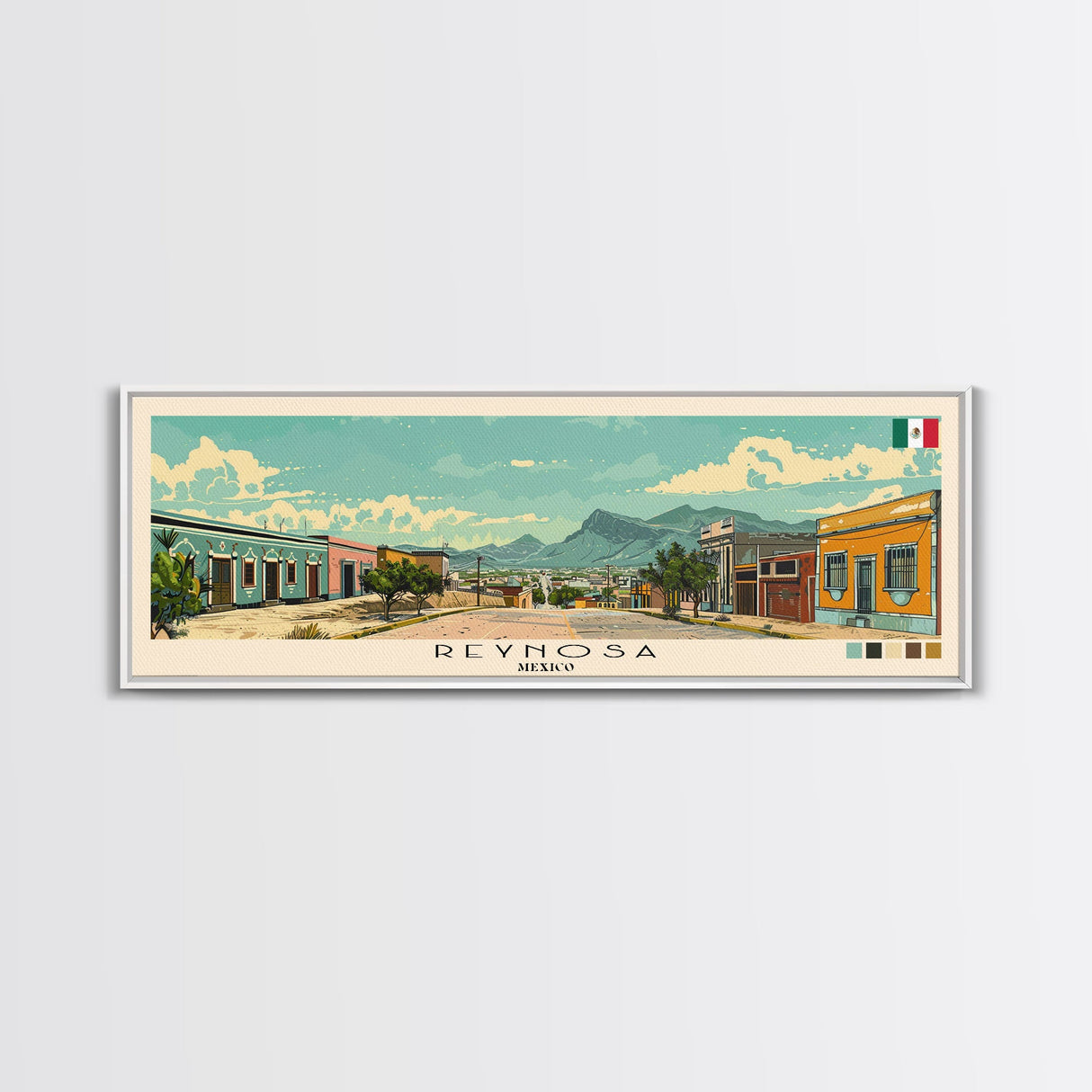 Reynosa, Mexico Panoramic Canvas Print, Reynosa, Mexico Painting, Mexico Art, Reynosa Travel Poster, Travel Art, Guest Room Painting