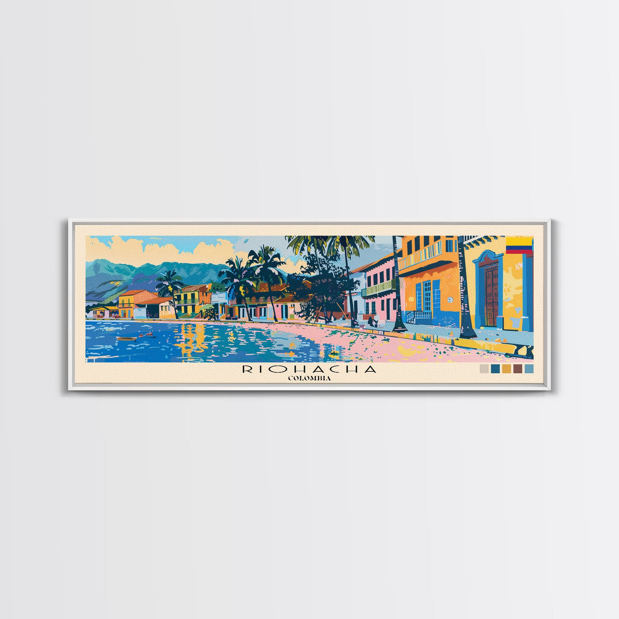 Riohacha, Colombia Panoramic Canvas Print, Riohacha, Colombia Painting, Colombia Art, Riohacha Travel Poster, Travel Art, Guest Room Painting