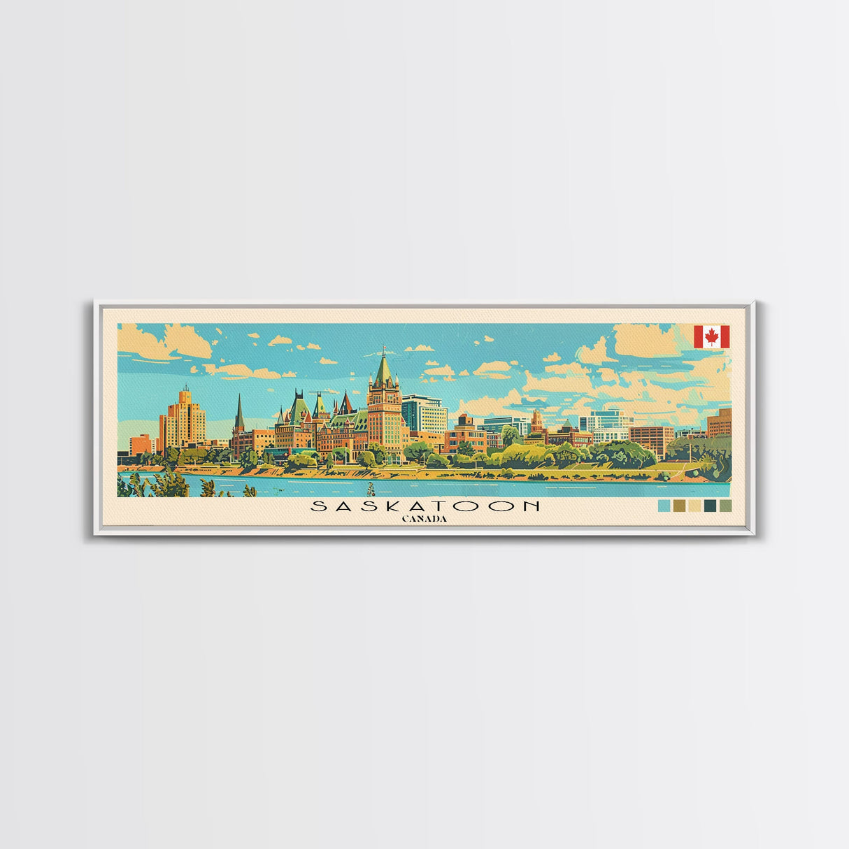 Saskatoon, Canada Panoramic Canvas Print, Saskatoon, Canada Painting, Canada Art, Saskatoon Travel Poster, Travel Art, Guest Room Painting