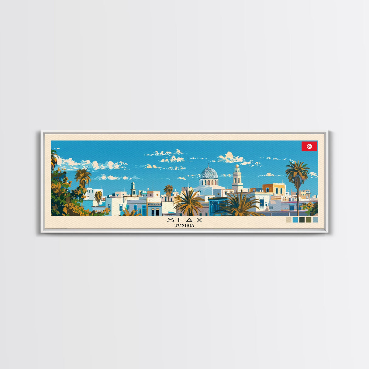 Sfax, Tunisia Panoramic Canvas Print, Sfax, Tunisia Painting, Tunisia Art, Sfax Travel Poster, Travel Art, Living Room Painting