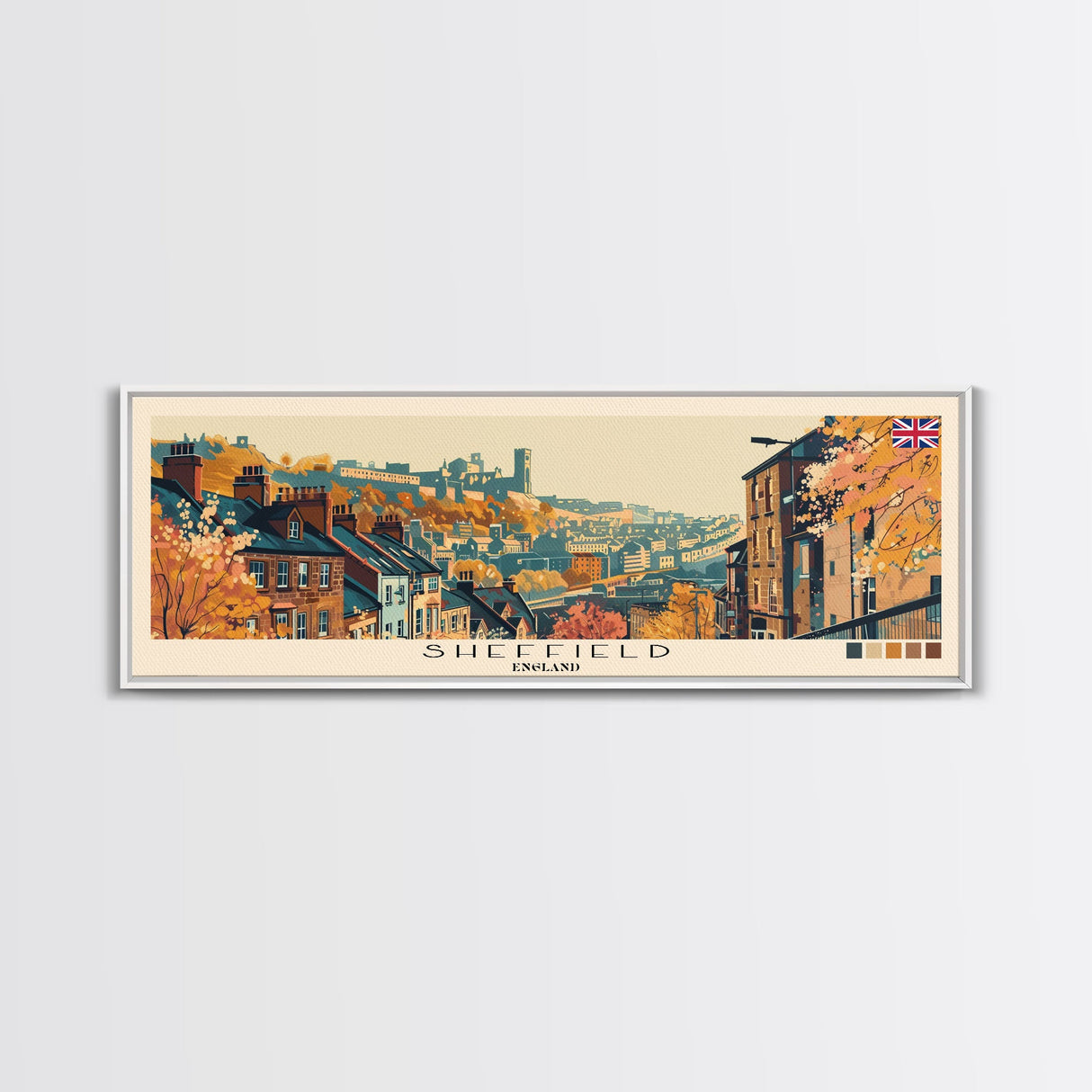 Sheffield, England Panoramic Canvas Print, Sheffield, England Painting, England Art, Sheffield Travel Poster, Travel Art, Guest Room Painting