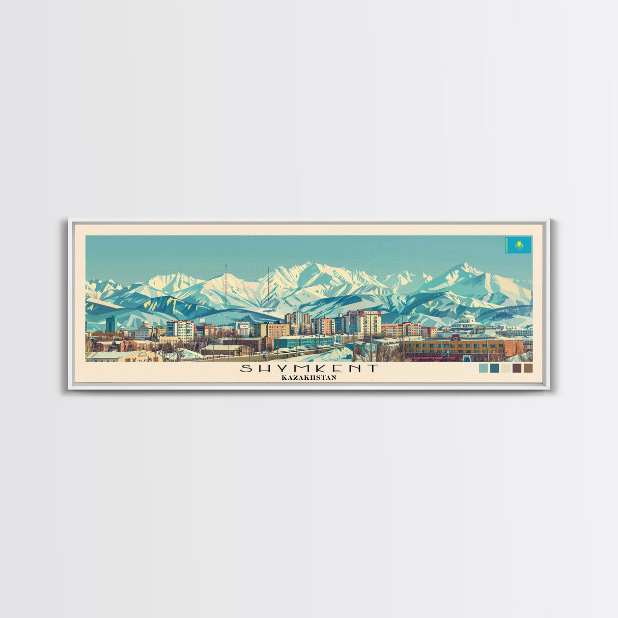 Shymkent, Kazakhstan Panoramic Canvas Print, Shymkent, Kazakhstan Painting, Kazakhstan Art, Shymkent Travel Poster, Travel Art, Guest Room Painting