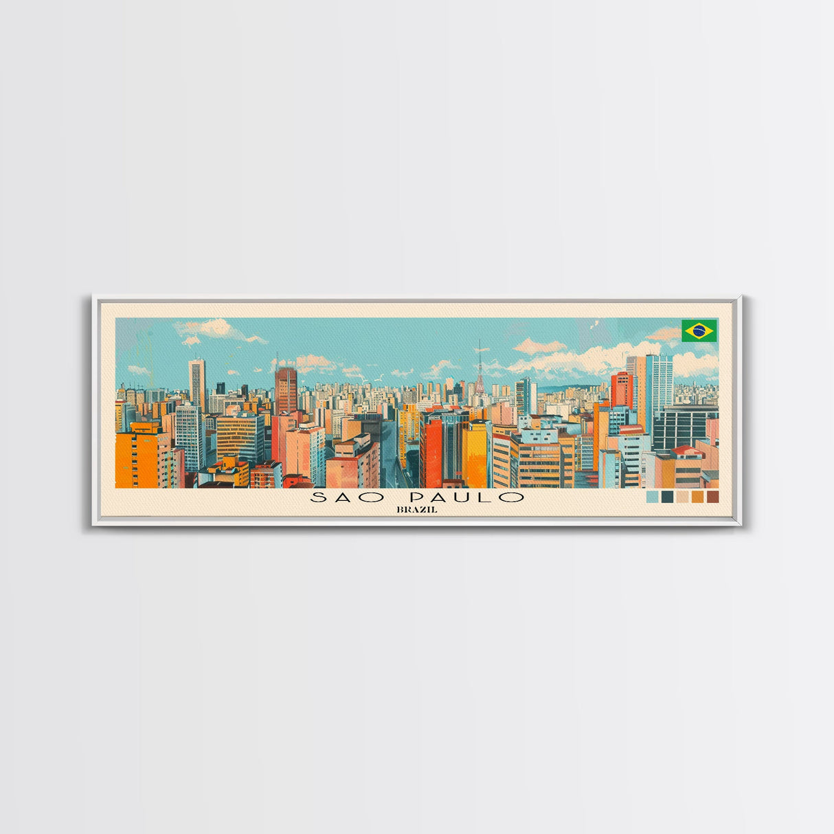 Sao Paulo, Brazil Panoramic Canvas Print, Sao Paulo, Brazil Painting, Brazil Art, Sao Paulo Travel Poster, Travel Art, Vacation Gift