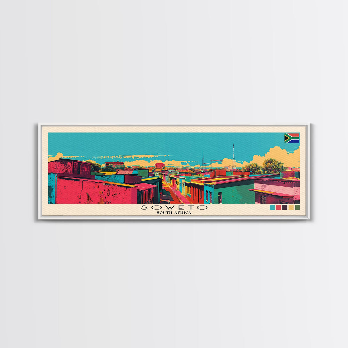 Soweto, South Africa Panoramic Canvas Print, Soweto, South Africa Painting, South Africa Art, Soweto Travel Poster, Travel Art, Vacation Gift