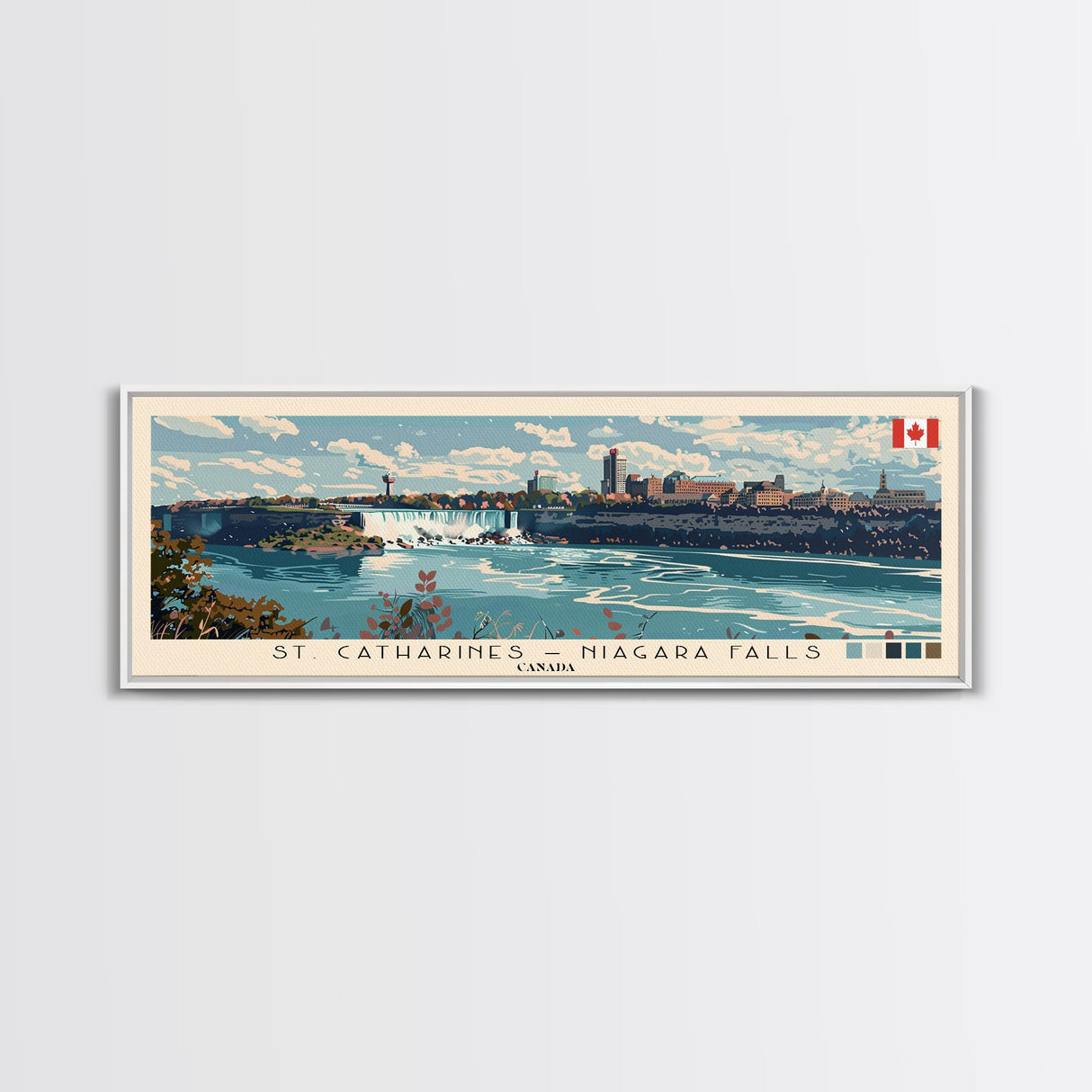 St. Catharines – Niagara Falls, Canada Panoramic Canvas Print, St. Catharines – Niagara Falls, Canada Painting, Canada Art, St. Catharines – Niagara Falls Travel Poster, Travel Art, Housewarming Gift