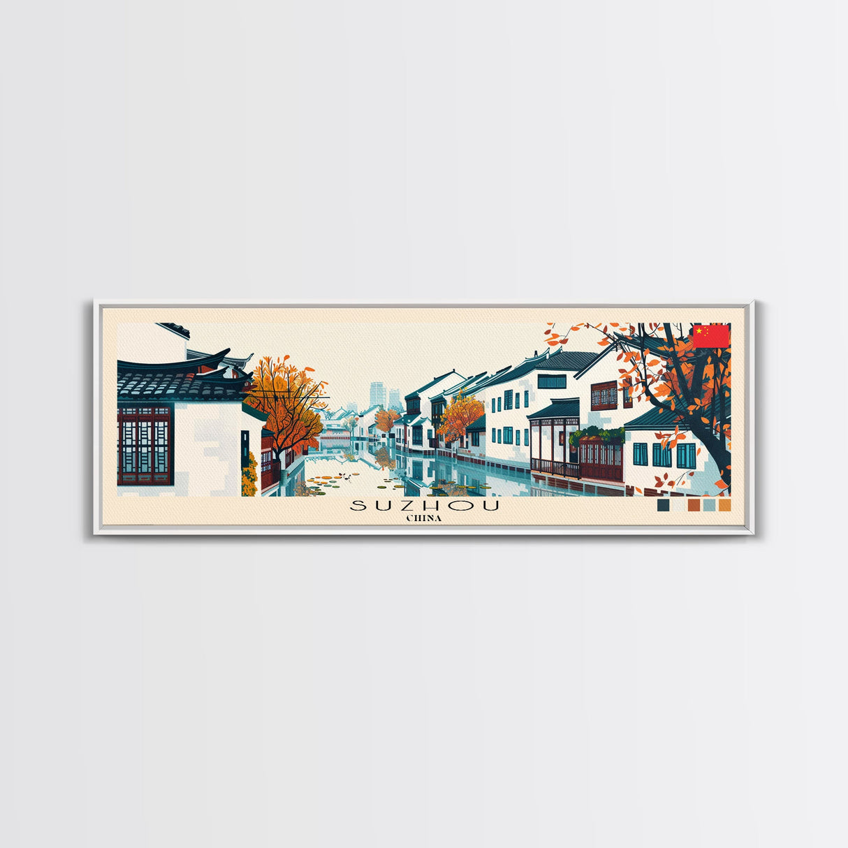 Suzhou, China Panoramic Canvas Print, Suzhou, China Painting, China Art, Suzhou Travel Poster, Travel Art, Living Room Painting