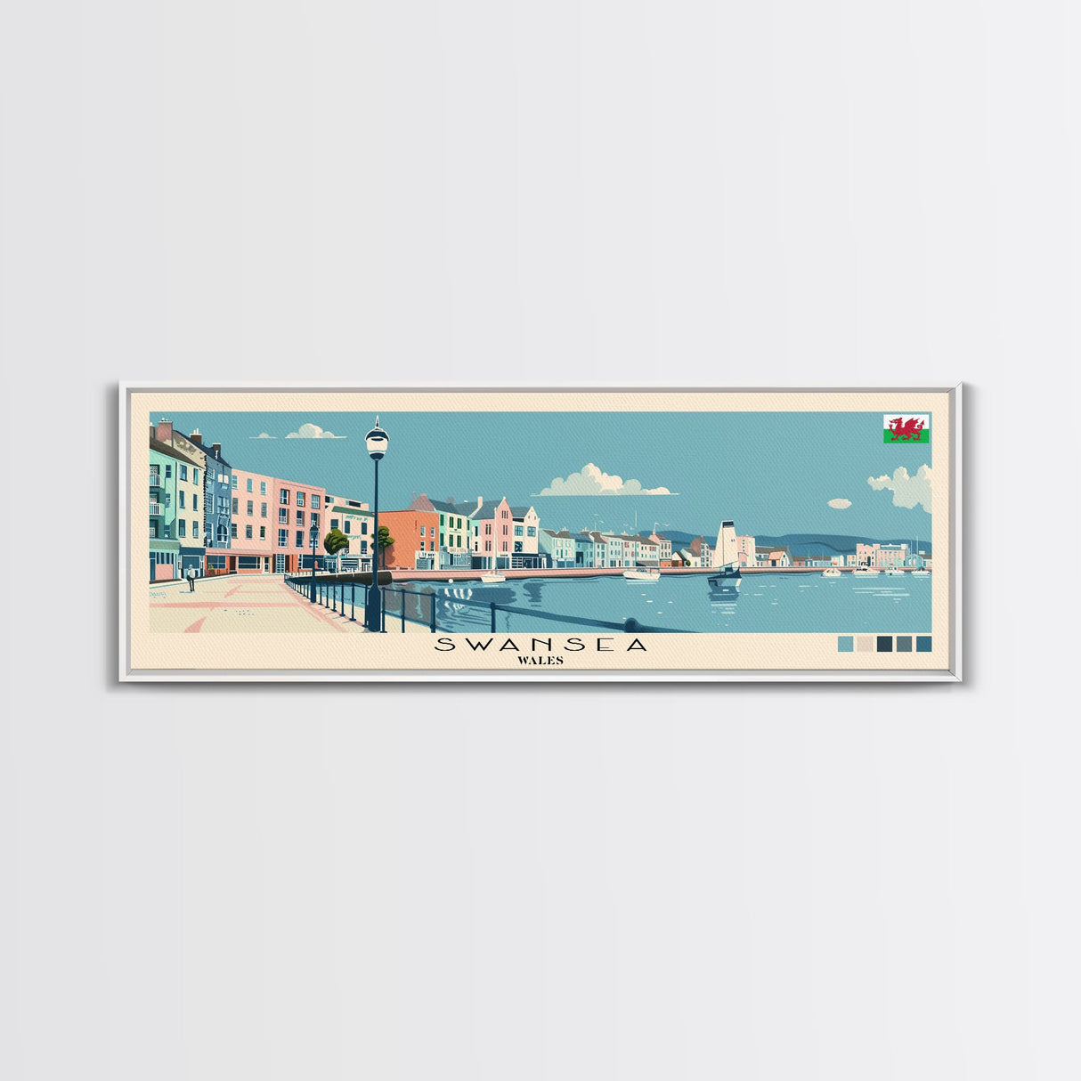 Swansea, Wales Panoramic Canvas Print, Swansea, Wales Painting, Wales Art, Swansea Travel Poster, Travel Art, Housewarming Gift