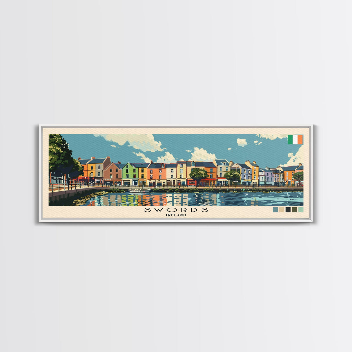 Swords, Ireland Panoramic Canvas Print, Swords, Ireland Painting, Ireland Art, Swords Travel Poster, Travel Art, Guest Room Painting