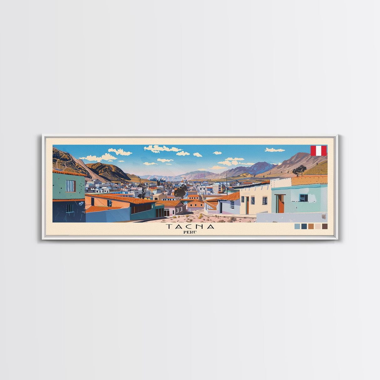 Tacna, Peru Panoramic Canvas Print, Tacna, Peru Painting, Peru Art, Tacna Travel Poster, Travel Art, Guest Room Painting