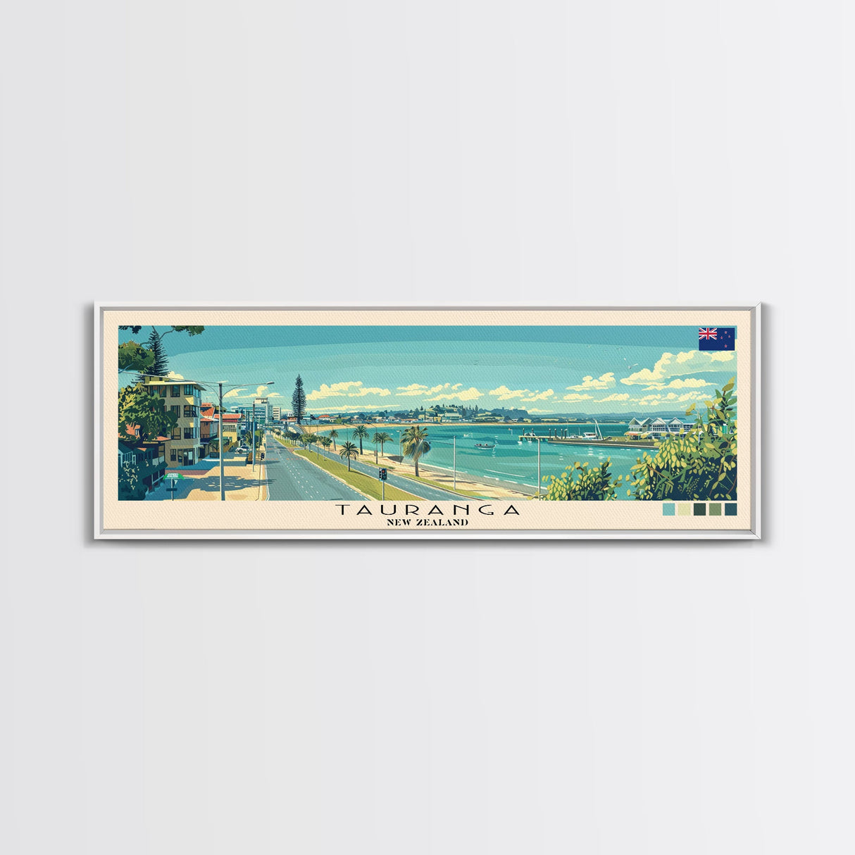 Tauranga, New Zealand Panoramic Canvas Print, Tauranga, New Zealand Painting, New Zealand Art, Tauranga Travel Poster, Travel Art, Guest Room Painting