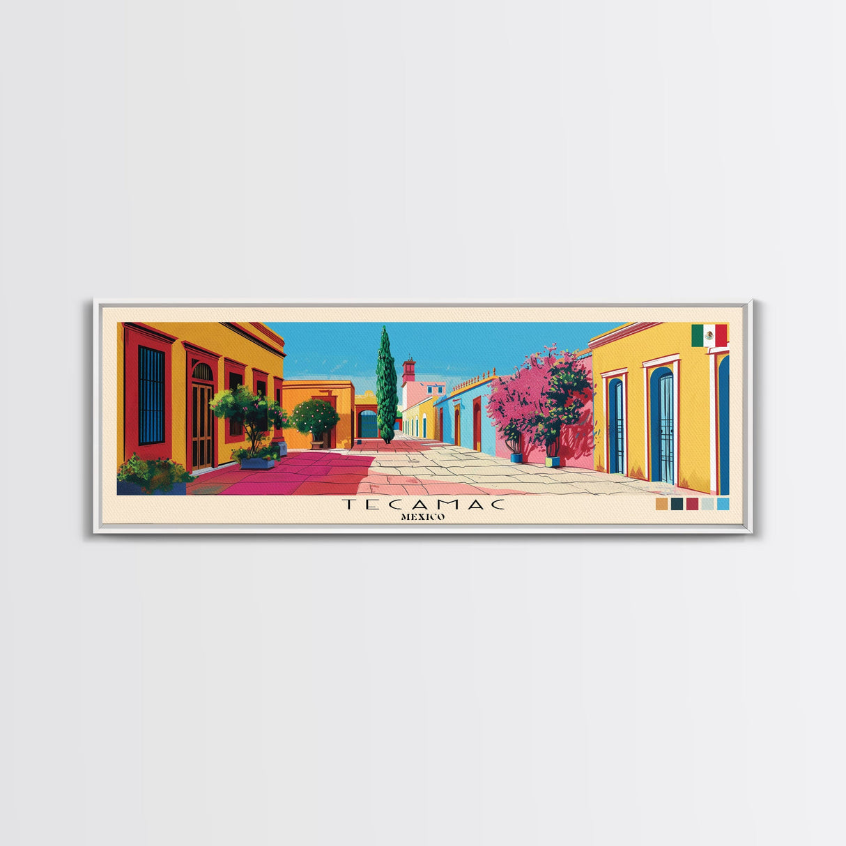 Tecamac, Mexico Panoramic Canvas Print, Tecamac, Mexico Painting, Mexico Art, Tecamac Travel Poster, Travel Art, Vacation Gift