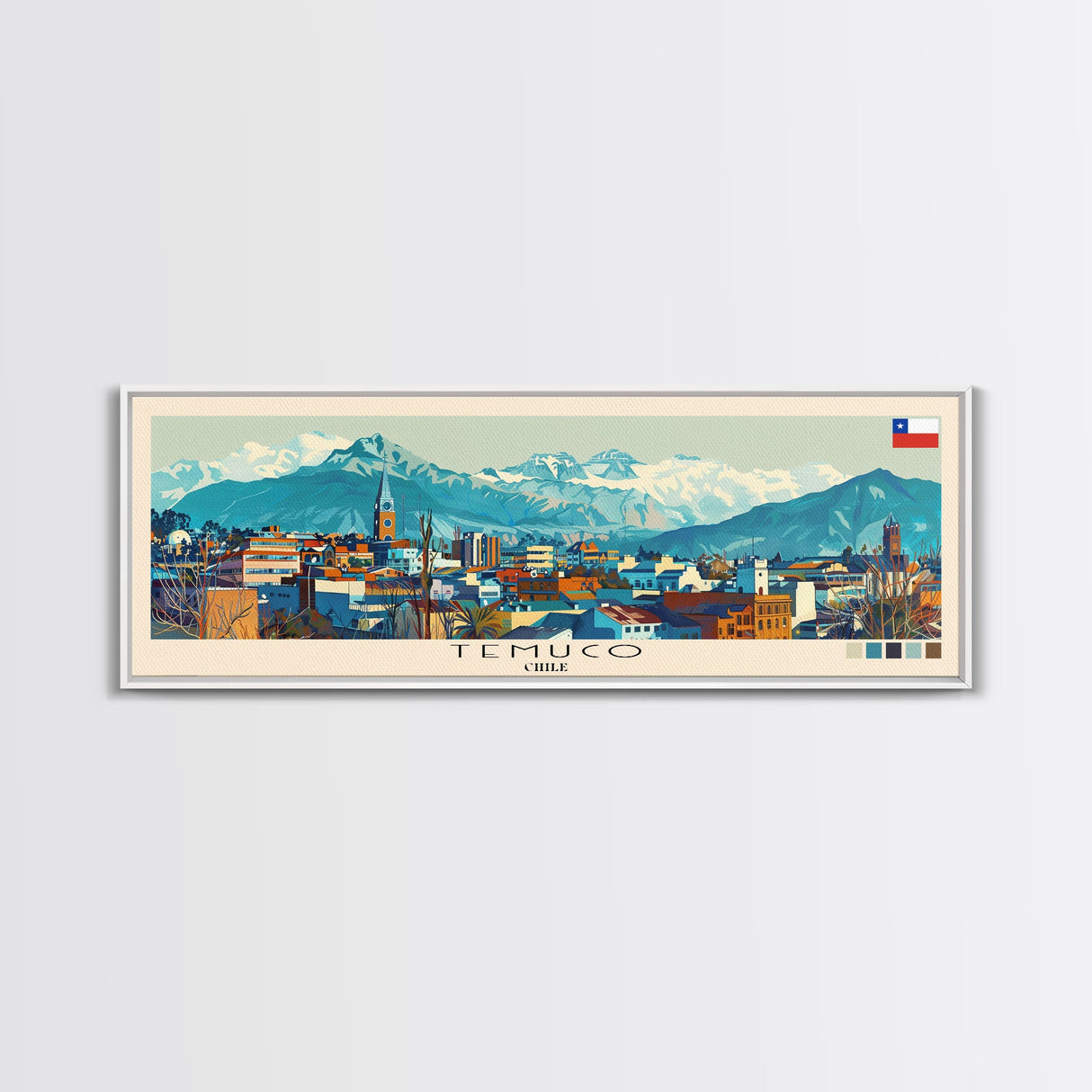 Temuco, Chile Panoramic Canvas Print, Temuco, Chile Painting, Chile Art, Temuco Travel Poster, Travel Art, Guest Room Painting