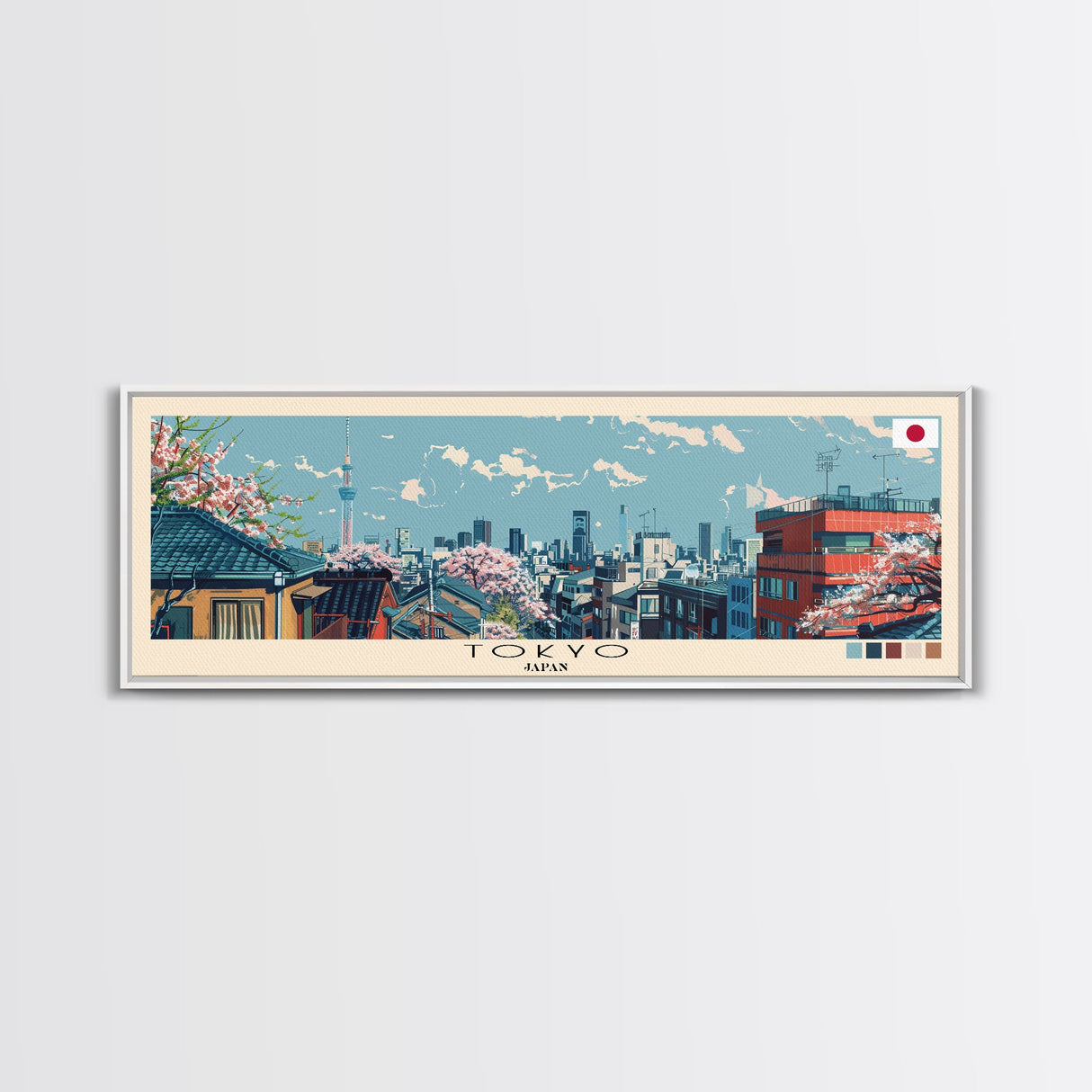 Tokyo, Japan Panoramic Canvas Print, Tokyo, Japan Painting, Japan Art, Tokyo Travel Poster, Travel Art, Guest Room Painting