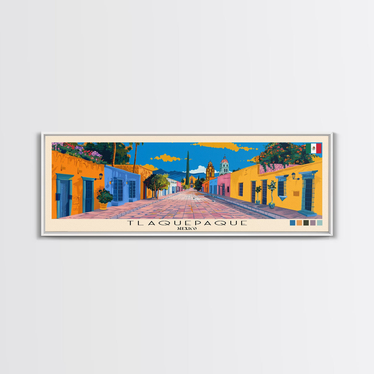 Tlaquepaque, Mexico Panoramic Canvas Print, Tlaquepaque, Mexico Painting, Mexico Art, Tlaquepaque Travel Poster, Travel Art, Living Room Painting