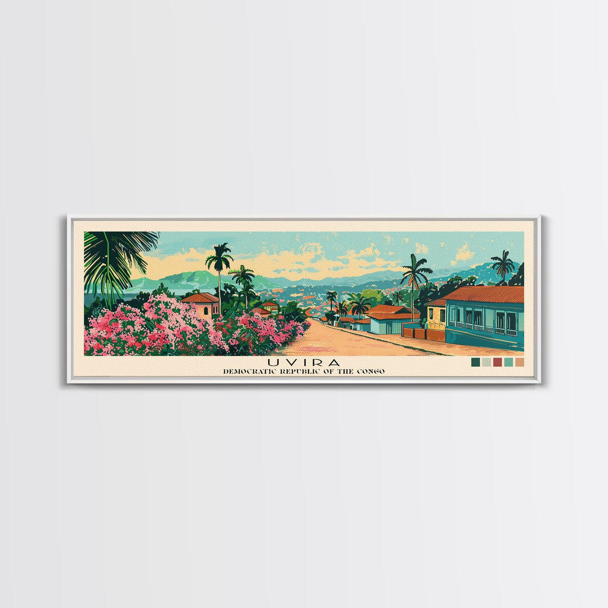 Uvira, Congo Panoramic Canvas Print, Uvira, Congo Painting, Congo Art, Uvira Travel Poster, Travel Art, Guest Room Painting