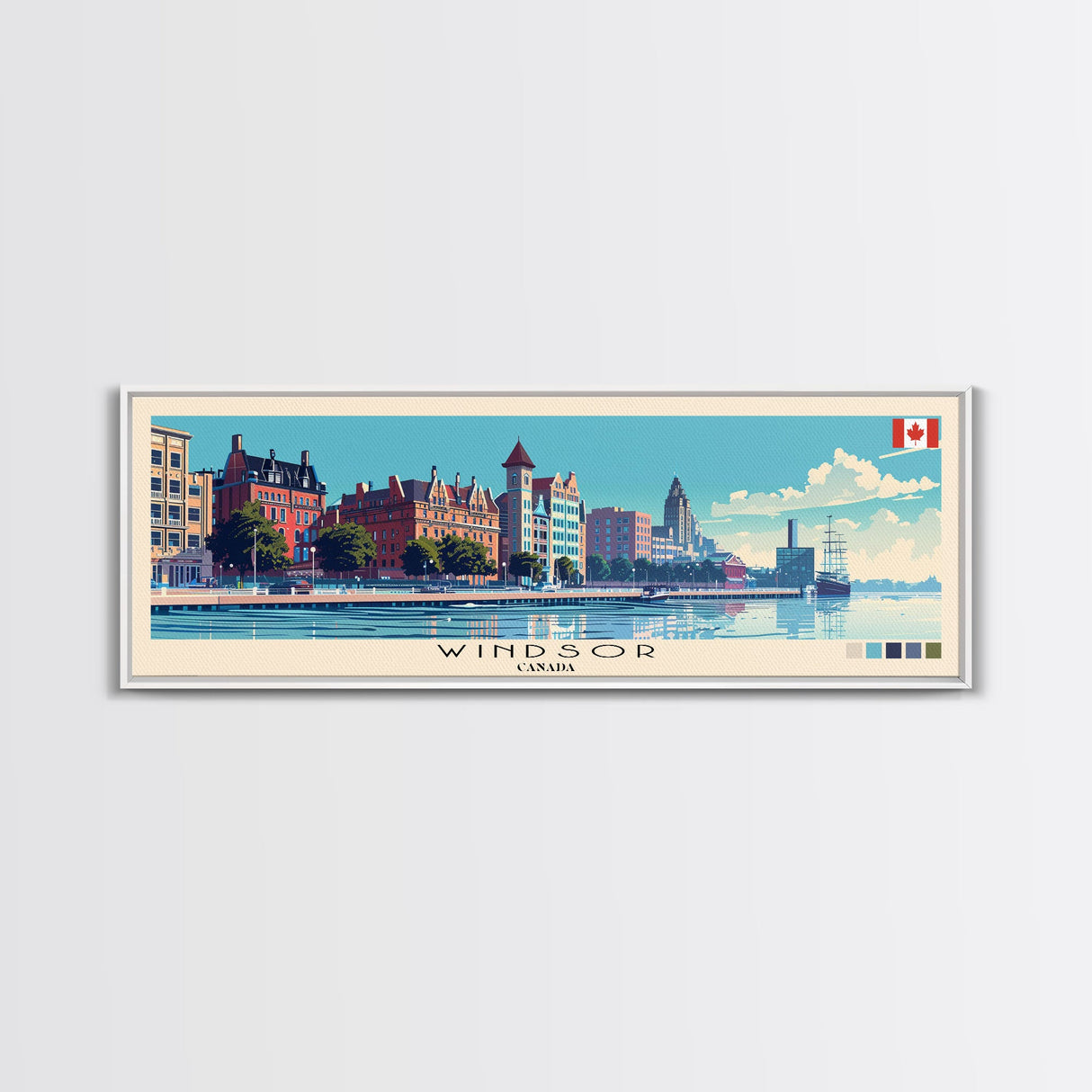 Windsor, Canada Panoramic Canvas Print, Windsor, Canada Painting, Canada Art, Windsor Travel Poster, Travel Art, Guest Room Painting