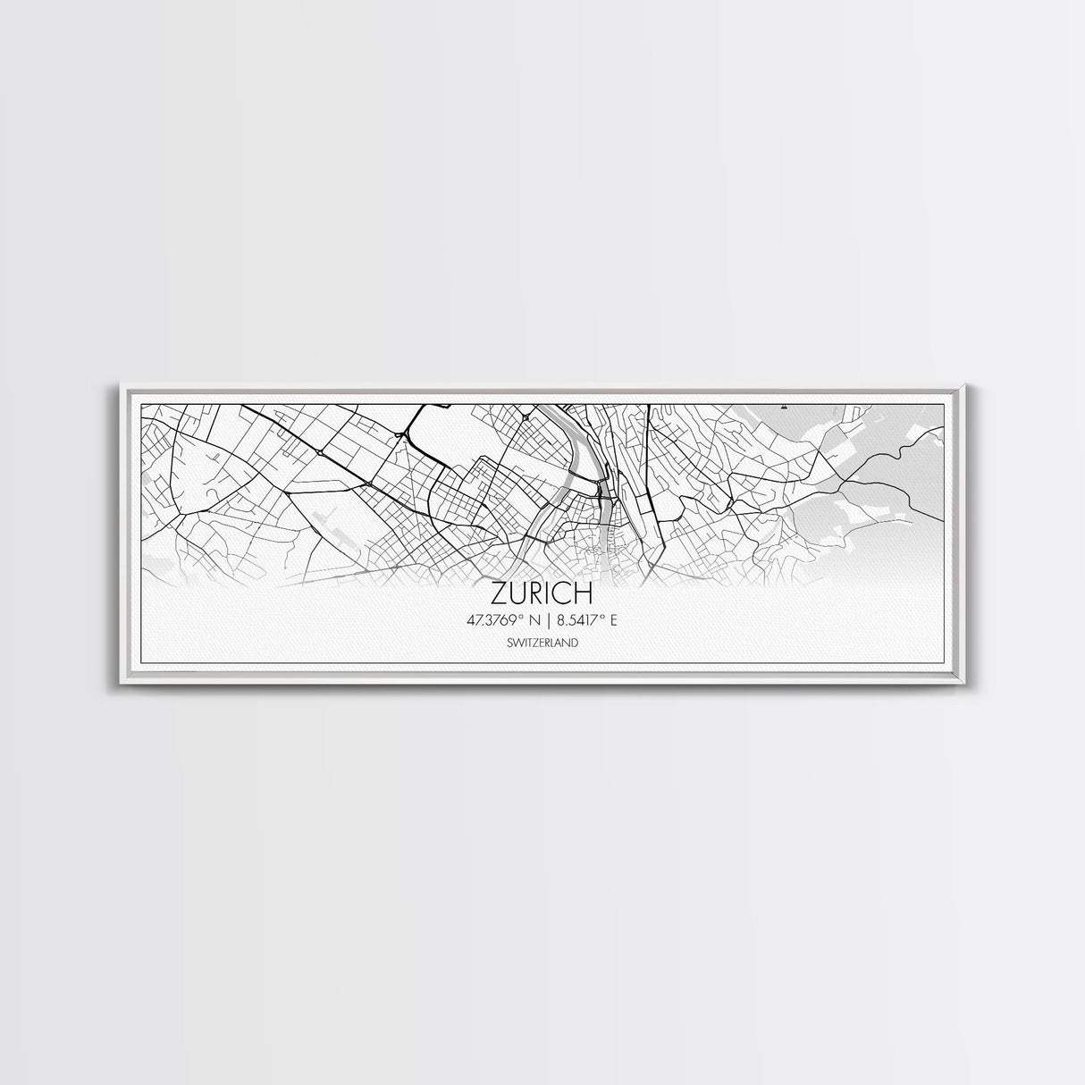 Panoramic Zurich City Map, Switzerland Art, Map Print, Minimalist Wall Art, Canvas Art, Housewarming Gift, Street Map Art, Closing Gift