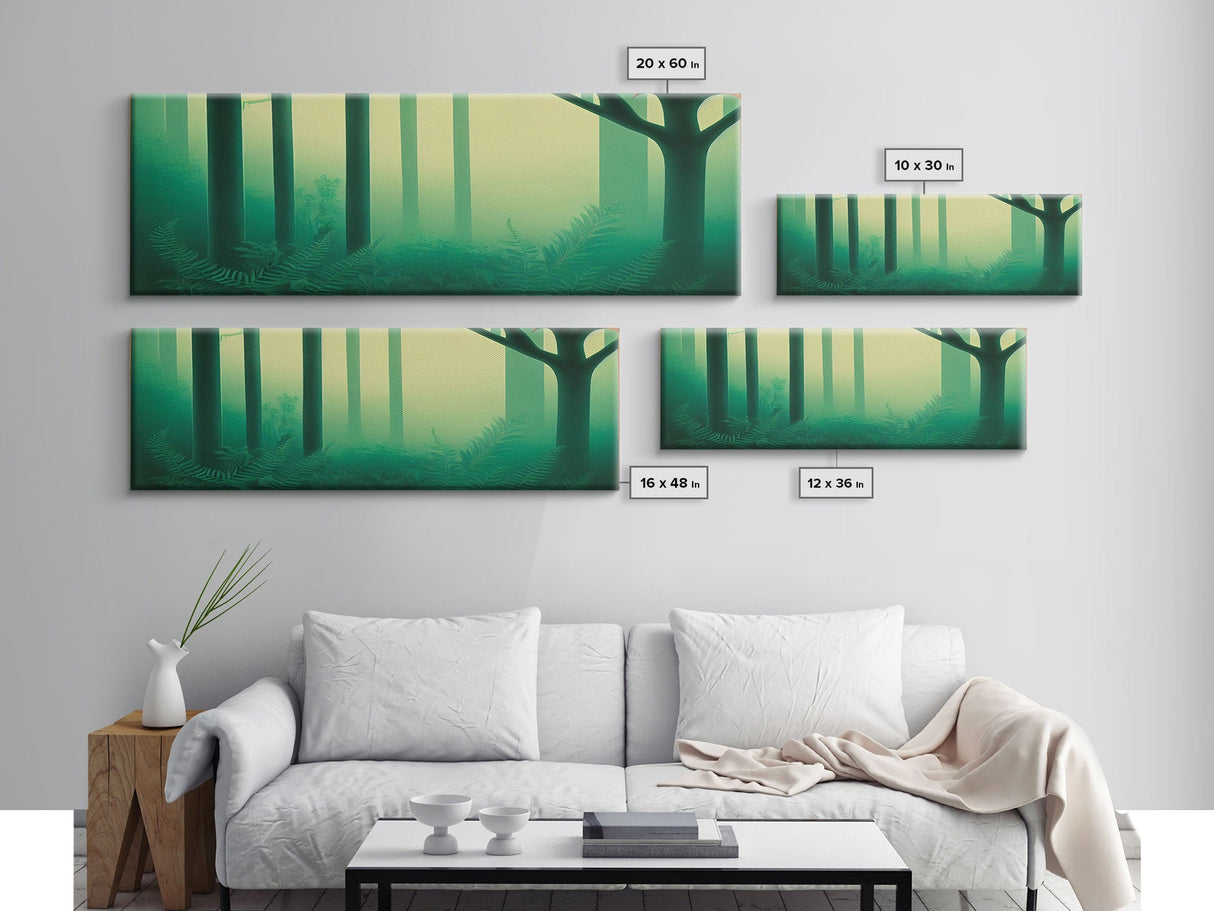 Emerald Green Forest Landscape, Panoramic Art, Framed Canvas, Framed Wall Art, Wall Art With Frame