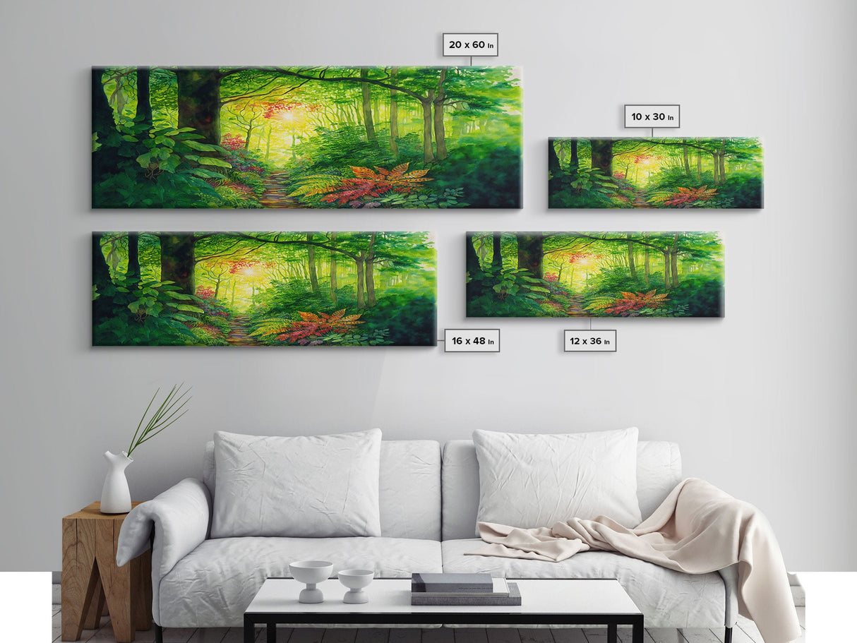 Panoramic Landscape Canvas Print - Tropical Jungle Watercolor Paintings for Living Room, Bedroom