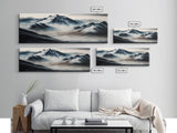 Panoramic Framed Canvas Print of Watercolor Snowy Mountain Lake Reflection Landscape Painting, Unique Landscape Wall Art