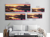 Vibrant Orange Mountain Sunset Panoramic Framed Canvas Print, Colorful Nature Landscape, Cool Wall Art