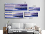 Panoramic Framed Watercolor Beach Landscape Canvas Print - Colorful Clouds & Waves | Seascapes Wall Art | Sunset Over The Ocean