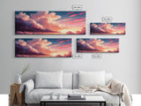 Beautiful Panoramic Framed Canvas Print of Red and Pink Clouds and Sunset, Framed Wall Art, Wall Decor, Living Room Art