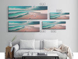 Panoramic Framed Canvas Print of Watercolor Beach Sunset Landscape Painting, Blue Ocean Waves, Tranquil Art, Peaceful Art