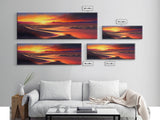 Panoramic Framed Canvas Print - Watercolor Desert Landscape Painting - Vibrant Sunset - Wall Art for Living Room, Bedroom