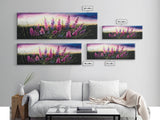 Panoramic Framed Canvas Print of Beautiful Pink and Red Flowers in a Field - Perfect for Living Room, Bedroom, and Office Walls