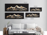 Black & Gold Mountain Landscape Painting, Framed Canvas Print, Panoramic Art, Extra Wide Art, Center Piece Decor, 24 x 72 Art, Huge Art