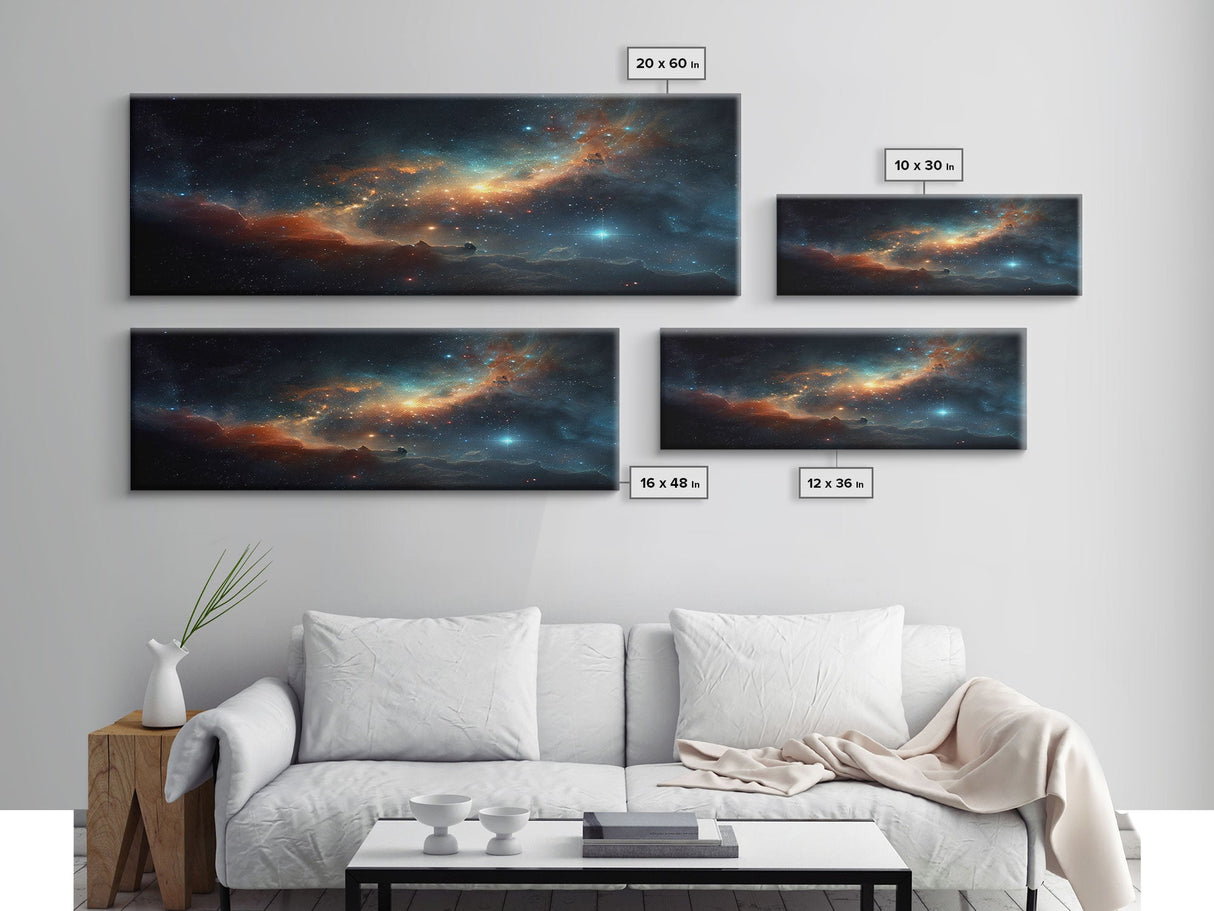 Starry Night Sky Canvas Print, Original Astral Bodies Painting Print, Panoramic / Large Format Wall Art, Framed Art