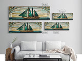 Panoramic Art Deco Sail Boat, Stained Glass, Early 20s Style Art, Roarin' 20s Art, Nautical Theme Framed Canvas Print, Extra Large Art