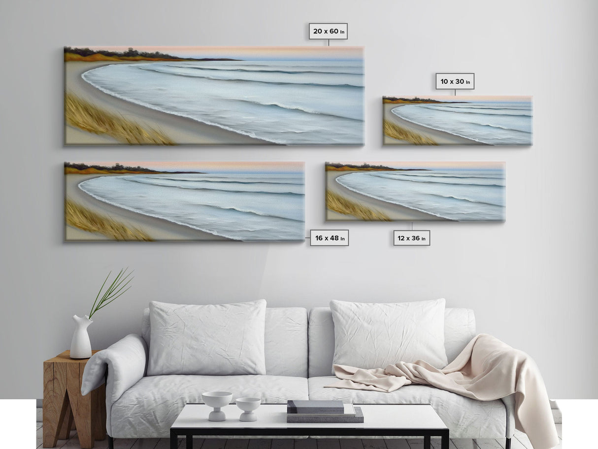 Canvas Beach Wall Art, Seashore, Cove, Minimalist Beach Art, Pastel Beach Wall Art, Beach Scene Art, Panoramic, Wall Art, Canvas Print