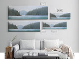 Watercolor Landscape Wall Art Print, Lake, Pine Trees, Mountain, Fishing Boat, Large Canvas Art Print, Panoramic, Wall Art, Canvas Print