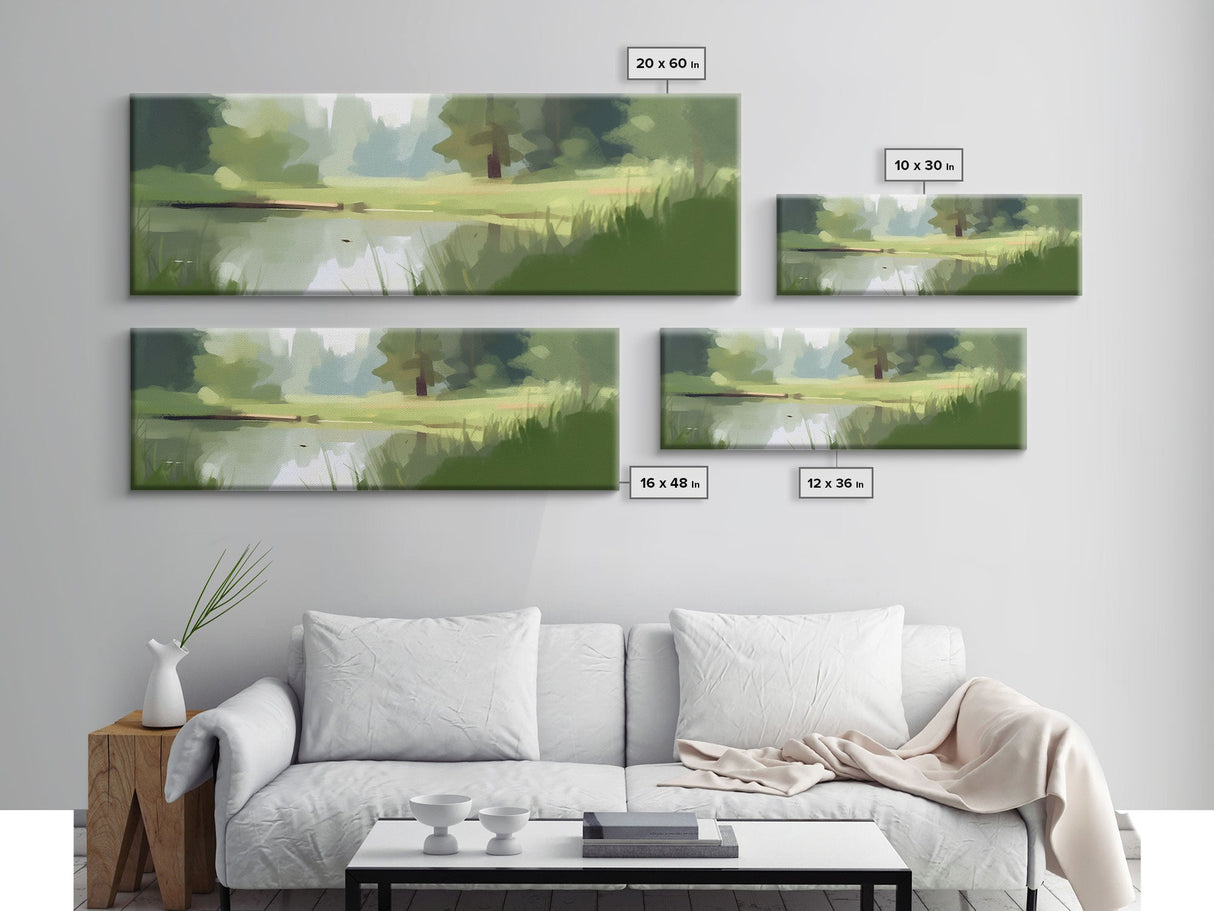 Large Abstract Landscape Wall Art Print, Lake, River, Pond, Trees, Wall Decor, Large Canvas Art Print, Panoramic, Wall Art, Canvas Print