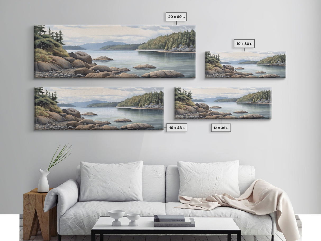 Colored Pencil Landscape Wall Art Print, Lake, Riverbank, River, Trees, Mountain, Large Canvas Art Print, Panoramic, Wall Art, Canvas Print