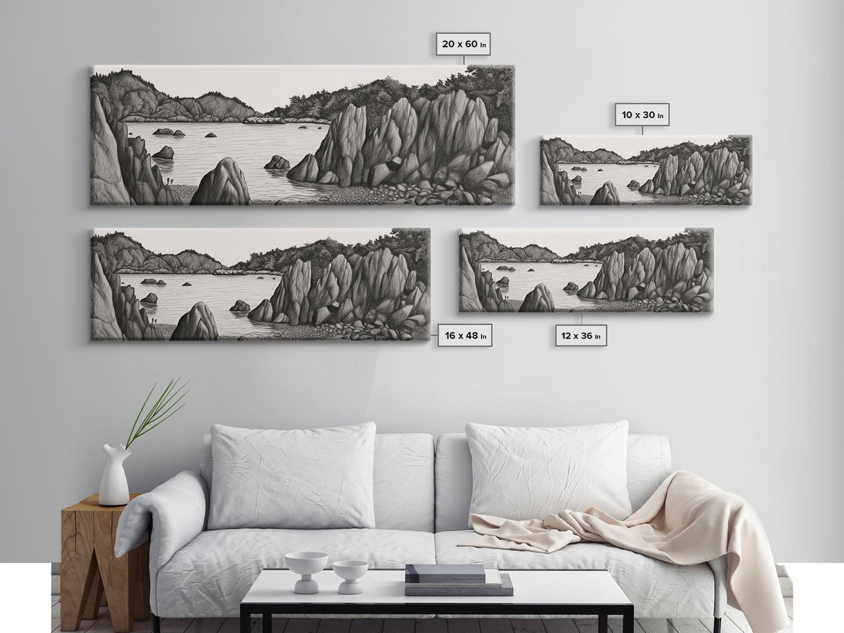 Pencil Sketch River Wall Art Print, Nature, Water, Black And White, Wall Decor, Large Canvas Art Print, Panoramic, Wall Art, Canvas Print