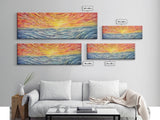 Large Textured Nature Abstract Wall Art, Sunset Over Sea Abstract, Yellow, Blue, Horizon, Wall Decor, Panoramic, Wall Art, Canvas Print