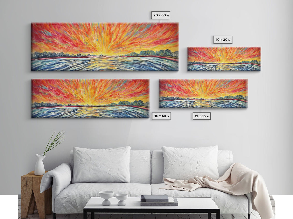 Abstract Beach Wall Art, Colorful Abstract Nature, Framed Abstract Print Art, Sunset, Beach, Vibrant Art, Panoramic, Wall Art, Canvas Print