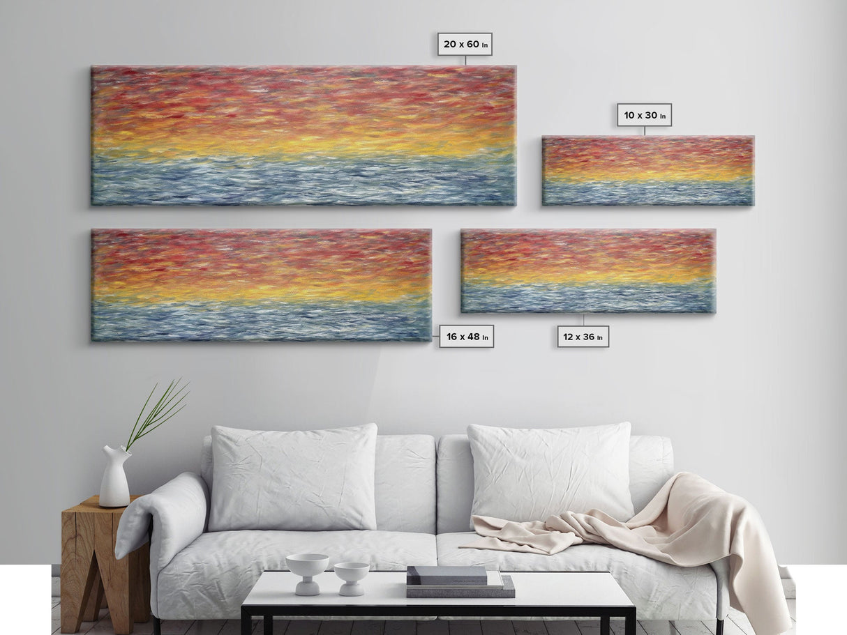 Abstract Ocean Horizon Wall Art, Colorful Abstract, Framed Abstract Print Art, Sunset, Sea, Vibrant Art, Panoramic, Wall Art, Canvas Print